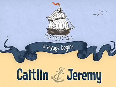 Jeremy & Caitlin Wedding Invitation: Inside anchor blue boat invitation maritime ocean orange ribbon water wedding