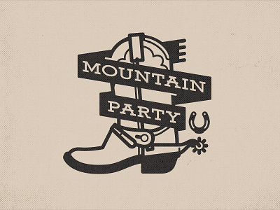 Mt. Party boot cowboy horse shoe raw hide ribbon spurs