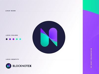 BlockNoteX logo version #2 block block chain blockchain crypto crypto currency cryptocurrency gold gold backed gold logo green logo n logo note purple wave wave logo x logo