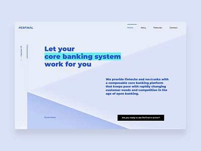 Perfinal landing 3d animation banking contact form cube dark fintech information isometric isometric landing landing page landing page ui light light and dark minimal p logo prototype technology transition