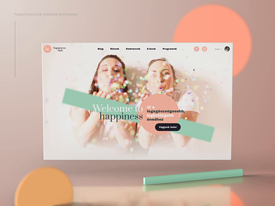 Happiness Club 3d after effects animation better branding club coaching element 3d fitness food happiness health landing page lifecoach logo mind pastel soul ui wellness