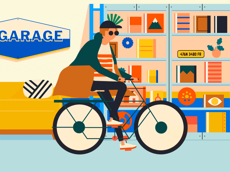 Le Garage bike character garage gif homedecor illustration library plant