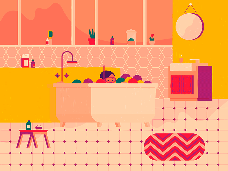 Ballpool Boy playful interior design bathroom boy plant homedecor illustration character gif