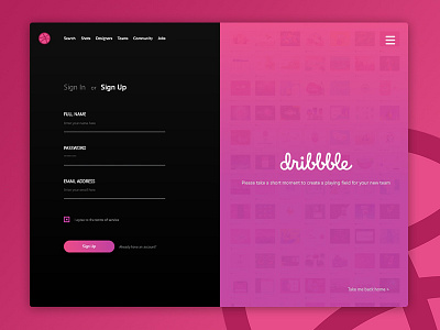 Hello Dribbble! Sign-up form debut