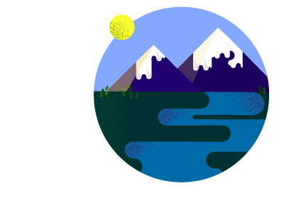 hello dribbble circle landscape mountains river sunlight trees