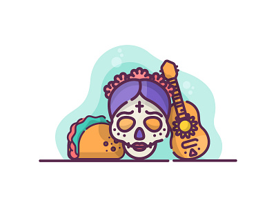 Día de Los Muertos character design guitar mexico skull tacos