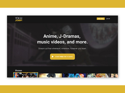 Anime Streaming Service Landing Page adobe xd branding bright bright color daily ui daily ui 003 design landing page logo streaming streaming app ui ux ux ui ux design yellow