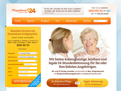 Pflegedienst24 home page buttons call to action form healthcare home page navigation