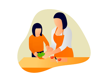 Cook cook daughter dribbble family flat flatillustration gradient illustrator mother orange salad