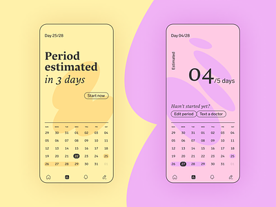 Periods Tracking App. Calendar app calendar cycle design feminism graphic design healthcare menstruation ovulation period ui