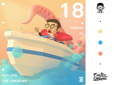 【18】探索 - 章鱼 c4d 三维 低多边形 卡通形象 品牌 插图 插画 设计