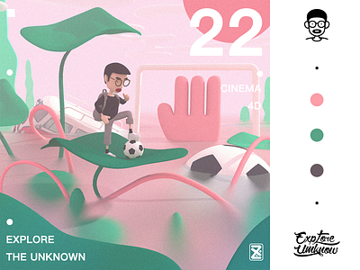 【20】探索 - 足球 c4d 三维 低多边形 卡通形象 品牌 插图 插画 设计