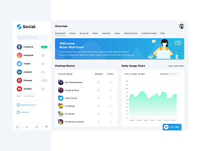 Social Media blue dailyui dashboard dashboard ui design digital inspiration interaction design social app socialmedia uidesign user interface