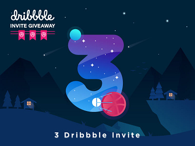 3X Dribbble Invites 3invites colorful design dribbble giveaway gradient illustration invite ui