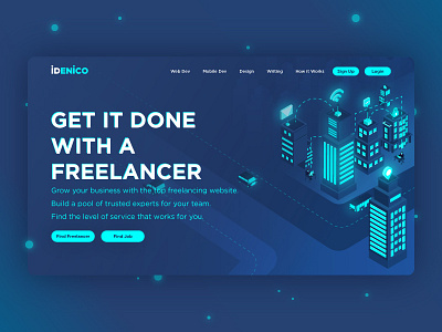 Idenico 3d building colorful gradient illustration isometric landing light page smartcity technology web