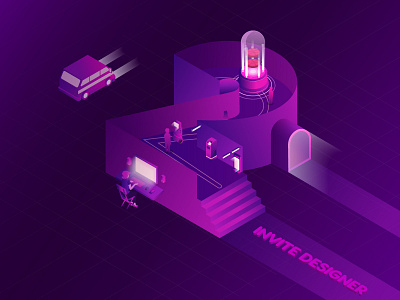 Dribbble Invites 2 draft giveaway illustration invitation invite invites isometric number two