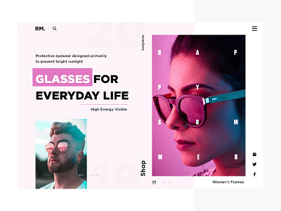 Sunglasses website branding bussines color concept design eccomerce fashion flat design glassware minimal online store sunglass typography ui web website