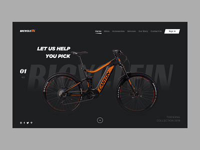 Bicyclein bicycle bicycle shop bike dark ui landing page online store trendy typography uiux web web banner website