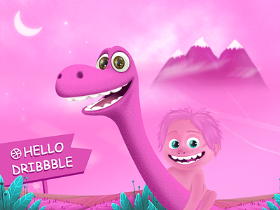 Hello dribbble charge dinosaurs inbetweening inset. of pink take