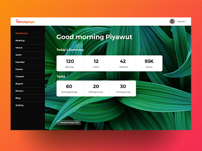 Venue Pops Dashboard booking colorful dashboard flat thai venue website