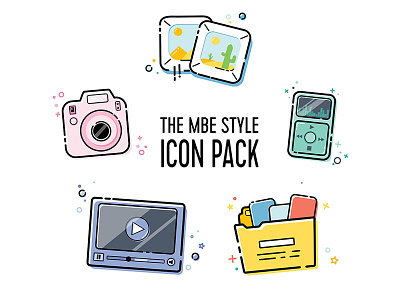 MBE Style Icon Pack Vol.1 camera icon file manager gallery icon icon design icons pack illustration mbe style mp3 player vector video player