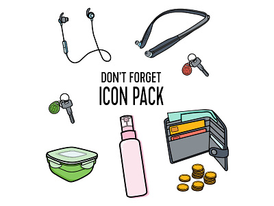 Don't Forget icon pack body spray design food container headphones icon set icons illustration illustrator cc keys money vector vector art wallet