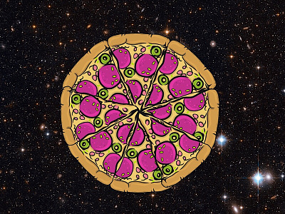 EY GALAXY NEEDS A PIZZA art colors design galaxy pizza pizzaart popup popupart streetart universeart