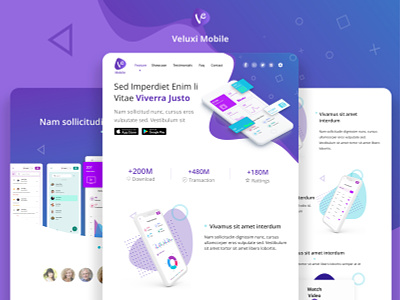 Veluxi Mobile Apps home page landing page mobile mobile app parallax responsive showcase single page ui ux website