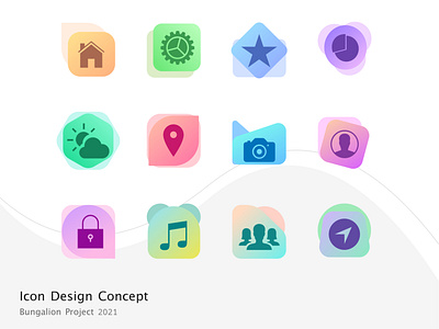 Bungalion icons artwork colorful concept embossed gradient icon illustration material shapes skeumorphic