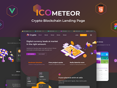 Blockchain Landing bitcoin blockchain cryptocurrency figma finance fintech gradient homepage html illustration landing page money nft single page trading ui ux wallet