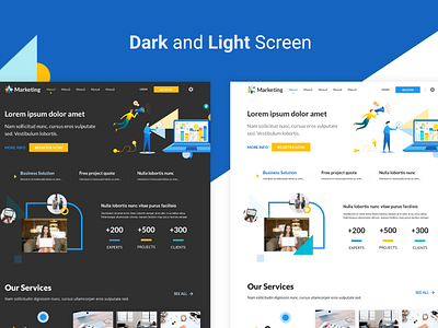 Dark and Light Landing Page UI agency branding business clean corporate dark mode employee figma geometric homepage html illustration landing page office profile single page ui ux work