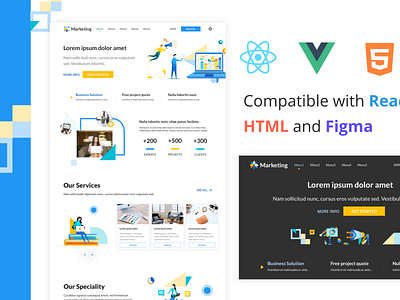 JetBizz - React Vue HTML Figma Marketing Landing Page Template 3d agency branding business clean corporate dark mode dark ui figma geomtric homepage html illustration landing page marketing material ui responsive single page ui ux