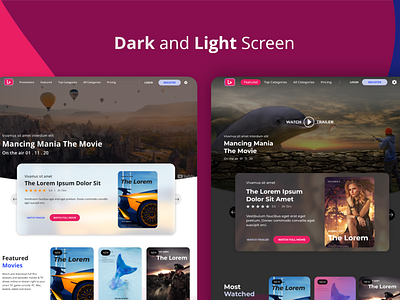 Streaming App Landing Page apps cinema corporate dark dark mode entertainment film gallery homepage landing page material ui movie netflix single page streaming services tv ui ux video watch