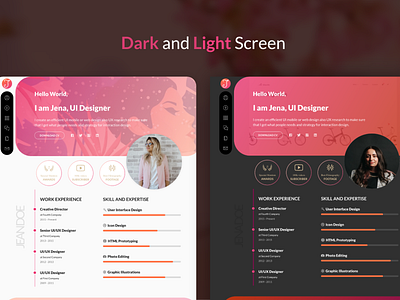 Dark and Light Online Portfolio agency branding corporate cv dark mode figma freelancer homepage landing page light mode parallax personal portfolio professional profile resume single page ui ux website