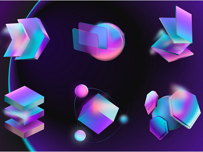 3D Vibrant Icons 3d abstract blockchain gradient icon illustration mesh space stone vibrant