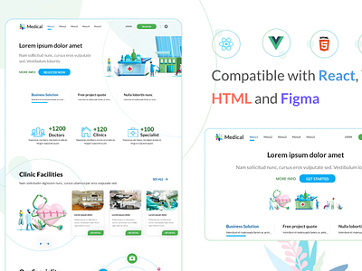 Medical Clinic Landing Page clean clinic company corporate doctor figma health homepage html illustration landing page material ui medical react single page ui ux