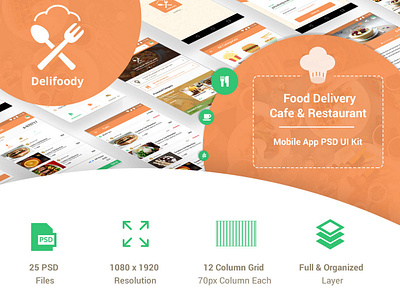 Delifoody - Food Delivery & Restaurant Mobile UI Kit android android app app design cafe culinary curry delivery app food mobile app mobile ui online app pizza restaurants tasty ui ux yellow