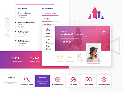 Luxi Portfolio creative cv cv design dark mode gallery gradient homepage parallax portfolio profile resume single page timeline ui user profile ux violet work