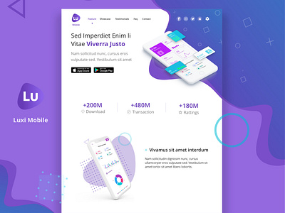 Luxi Mobile App apps blue corporate demo homepage landing page liquid mobile mobile apps modern one page parallax purple showcase single page ui ux wave website