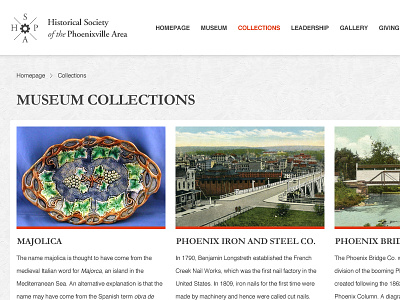 HSPA Collections history minimal museum navigation