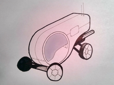 Earth Rover 2 car illustration ink sketch