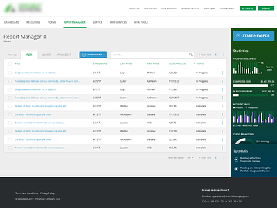 Financial Report Manager dashboard stats ui website