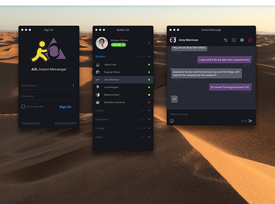 AIM in 2019 - DARK MODE aim aol chat instant message instant messenger ui