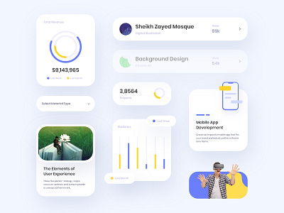 Working on UI kit and some Gadgets app card chart clean dashboard elements graph hover icon illustration imhassanali list list view minimal modern neumorphism ui ui ux ui design vr