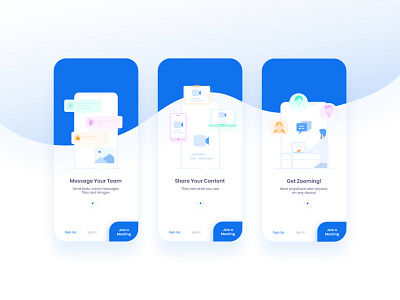 Zoom Onboarding Redesign app blue call camera clean flat illustration join meeting minimal mobile app modern popup soft team ui ux voice web zoom