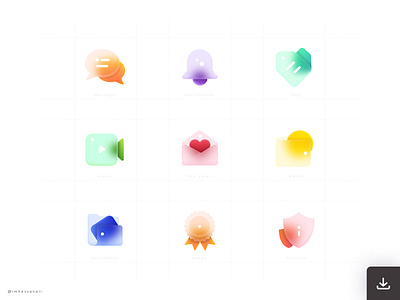 Frosted Glass Effect Icons Free Download for XD | Sketch app blur clean color email free frosted glass icons illustration imhassanali message minimal mobile app modern notification security ui ux wallet