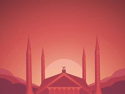 Faisal mosque - Illustration app art branding clean color digital iconic illustration imhassanali masjid minimal mobile app modern mosque procreate sunset ui ux vector website