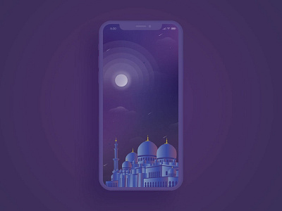 Sheikh Zayed Mosque Illustration app clean color dark digital dubai illustration iphonex islam masjid mo mobile mobile app modern moon mosque night onboarding ui vector