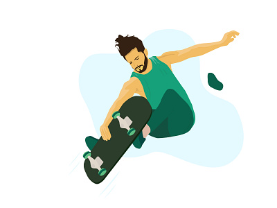 Signature Illustration-03-Skateboard action boy color design enjoy flat flying green guy illustration imhassanali jump minimal modern play procreate skateboard sports ui ux
