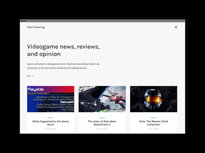 Portfolio website for freelance video game writer